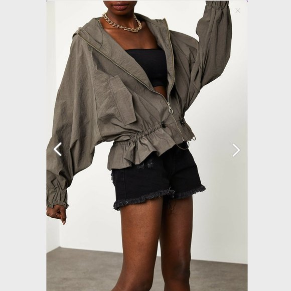 ChicksDesire Jackets & Blazers - Gray Bat Raincoat with Drawstring Waist